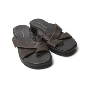 Bare Traps Sandals Christy Womens sz 7M Brown Leather Strappy Chunky Slides